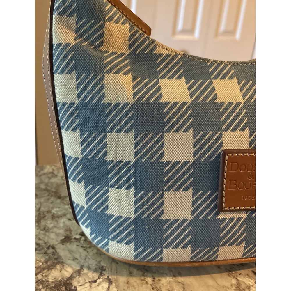 Vintage Y2K DOONEY & BOURKE Houndstooth Checkered Blue White Hobo Bag Purse VGUC - Picture 3 of 16